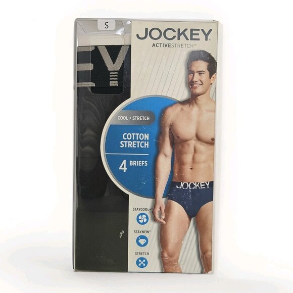 Jockey Men's Cotton Stretch Underwear Black Briefs Size Small 28-30 (Pack of 4) - Picture 1 of 4